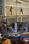 F-16 fighter plane parked in the middle of Place Royale